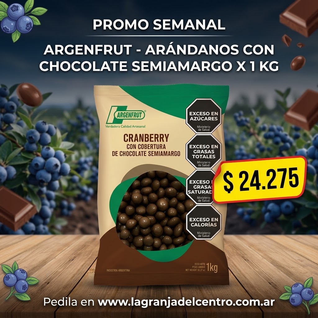 Ofertas y Promociones ARGENFRUT-ARANDANOS CON CHOCOLATE SEMIAMARGO X 1 KG PROMO SEMANAL